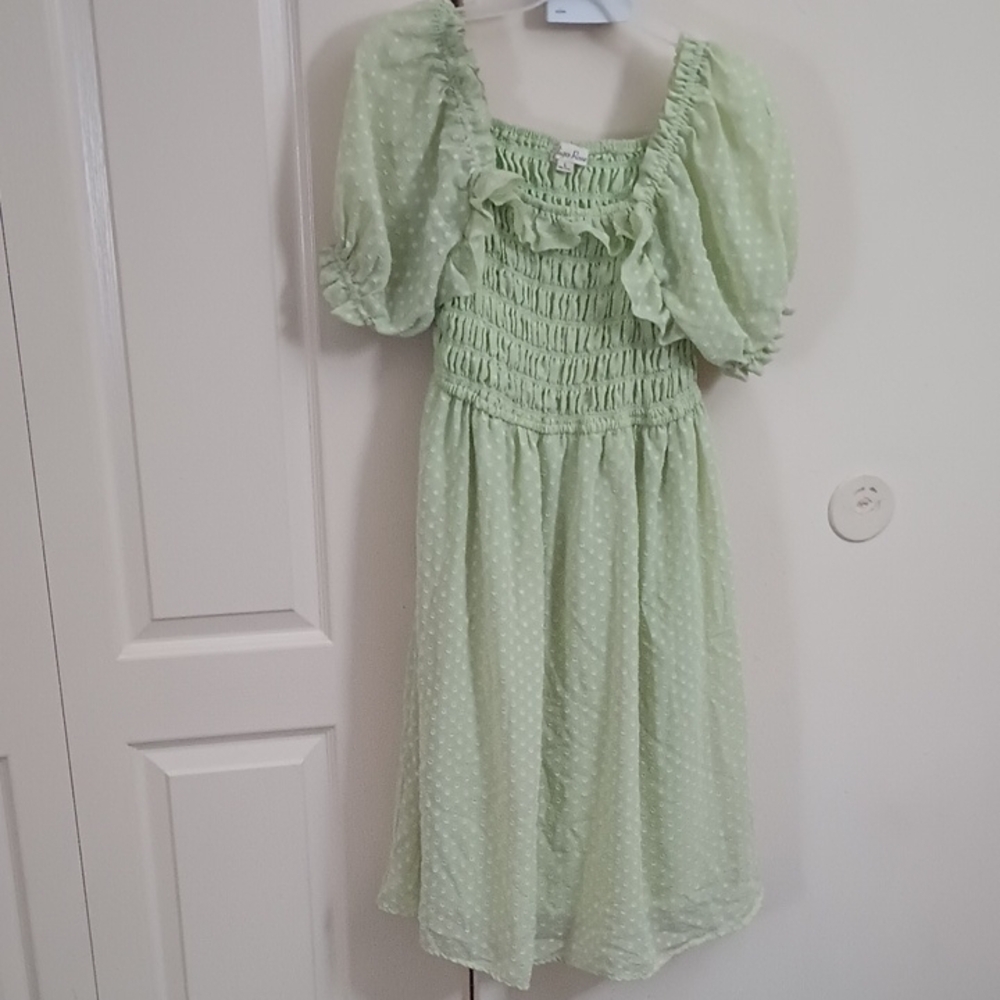 Elegant Light Green Cream Women Easter Spring/Summer Dress L Beautiful Details